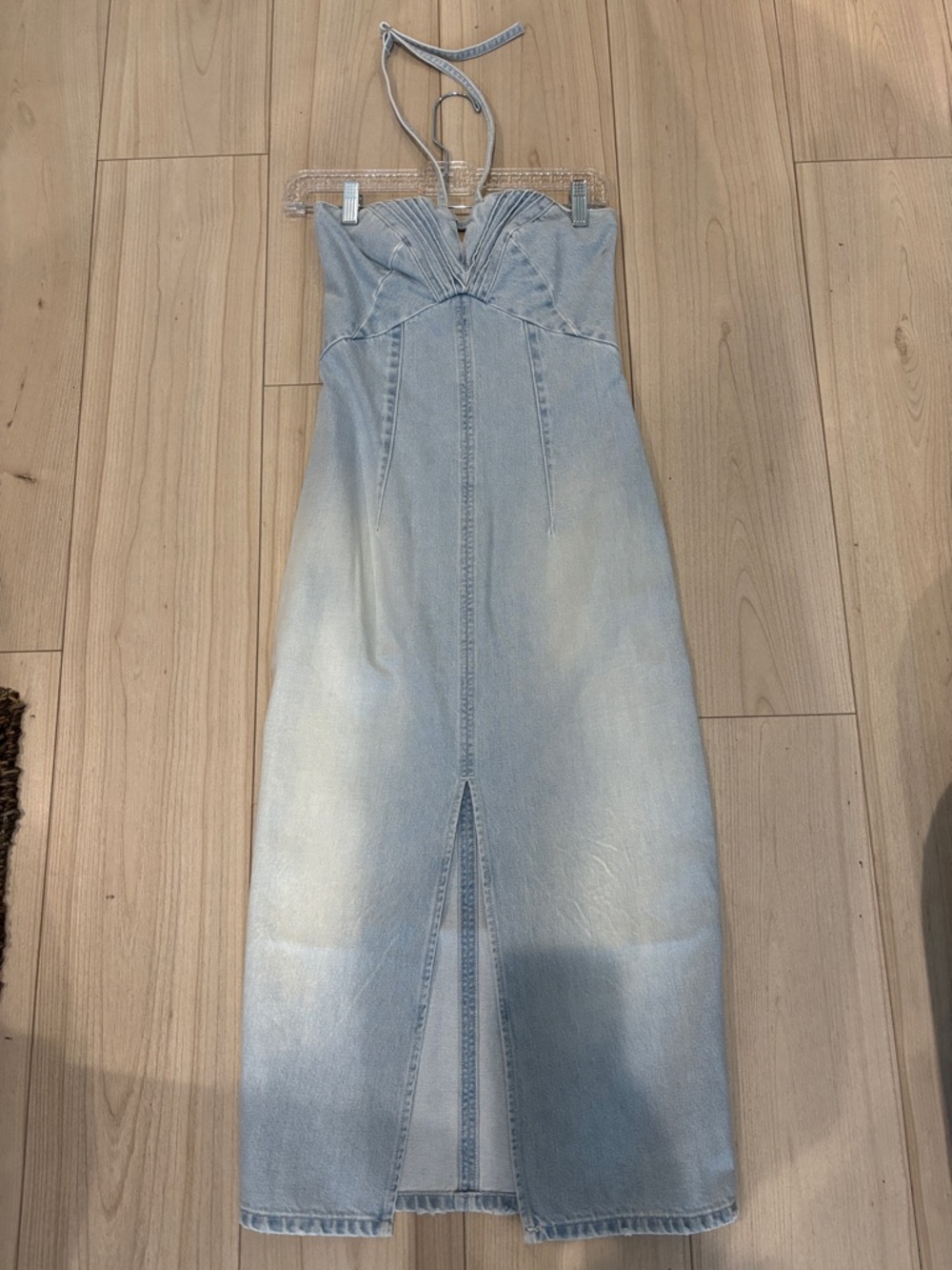 IRO Light Blue Denim Strapless Midi Dress